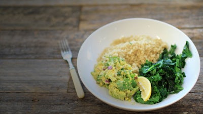 Smashed Avocado on Sauteed Greens & Quinoa