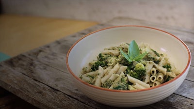 Pesto Pasta with Steamed Greens